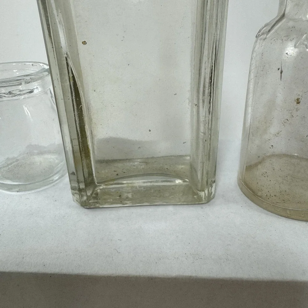 Lot of 3 Vintage Glass Apothecary Bottles Clear Ammonol Embossed Decorative Set